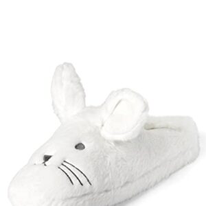 The Children's Place Unisex Slippers, White Bunny-Adult, Large Big_Kid