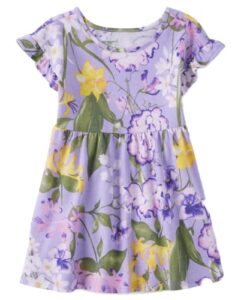 the children's place baby toddler girls short sleeve casual dresses, flower purple, 9-12 months
