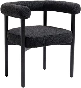 meridian furniture hyatt collection mid-century modern dining chair, solid wood finish, rich boucle fabric, 26.5" w x 22" d x 28" h, black