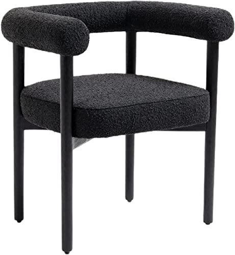 Meridian Furniture Hyatt Collection Mid-Century Modern Dining Chair, Solid Wood Finish, Rich Boucle Fabric, 26.5" W x 22" D x 28" H, Black