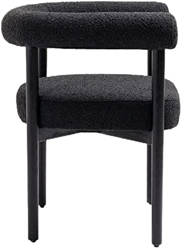 Meridian Furniture Hyatt Collection Mid-Century Modern Dining Chair, Solid Wood Finish, Rich Boucle Fabric, 26.5" W x 22" D x 28" H, Black