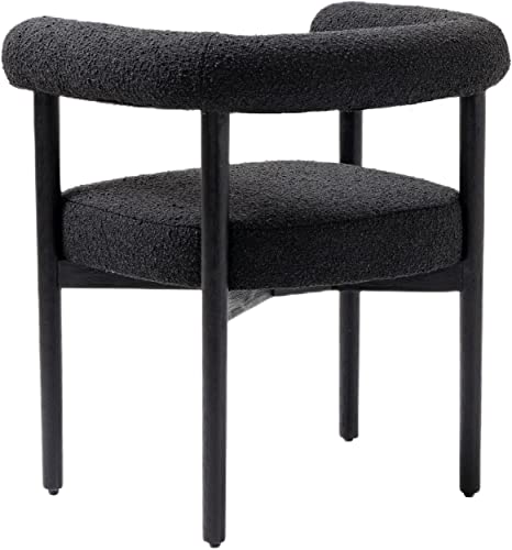 Meridian Furniture Hyatt Collection Mid-Century Modern Dining Chair, Solid Wood Finish, Rich Boucle Fabric, 26.5" W x 22" D x 28" H, Black