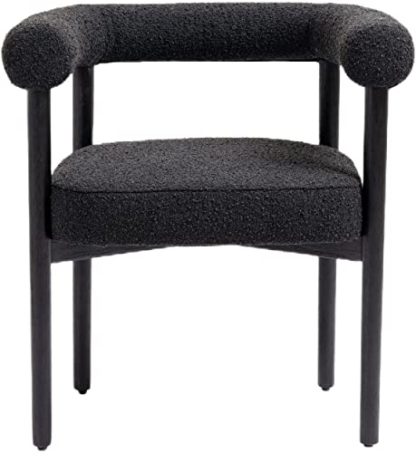 Meridian Furniture Hyatt Collection Mid-Century Modern Dining Chair, Solid Wood Finish, Rich Boucle Fabric, 26.5" W x 22" D x 28" H, Black