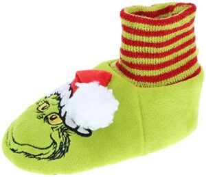 the grinch socktop slipper for toddlers, holiday slipper sock with 3d santa hat, green, toddler size 9/10