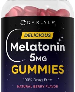 Carlyle Melatonin 5mg Gummies | 100 Count | 1 Gummy Per Serving | Natural Berry Flavor | 100% Drug Free | Non-GMO, Gluten Free Supplement