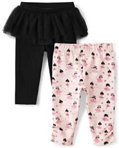 the children's place baby girl's and newborn pull on pants, ballerina 2-pack, 0-3 months