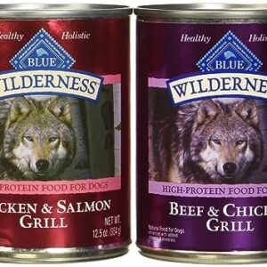 Blue Buffalo Wilderness High Protein Beef and Chicken & Salmon and Chicken Wet Dog Food Variety Pack for Adult Dogs, Grain-Free, 12.5 oz. Cans (6 Pack)