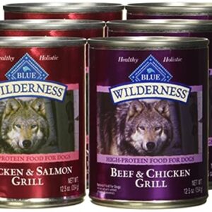 Blue Buffalo Wilderness High Protein Beef and Chicken & Salmon and Chicken Wet Dog Food Variety Pack for Adult Dogs, Grain-Free, 12.5 oz. Cans (6 Pack)