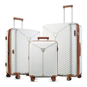 luggex white luggage sets 3 piece with spinner wheels - expandable carry on suitcase set of 3 - travel lightweight luggage sets 3 piece without usb port