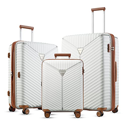 LUGGEX White Luggage Sets 3 Piece with Spinner Wheels - Expandable Carry on Suitcase Set of 3 - Travel Lightweight Luggage Sets 3 Piece without USB Port