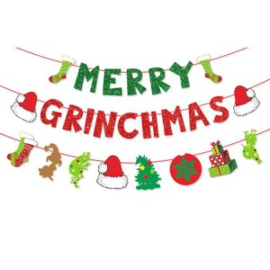 merry grinchmas banner, red & green grinchmas christmas party sign supplies, merry grinch christmas party decorations