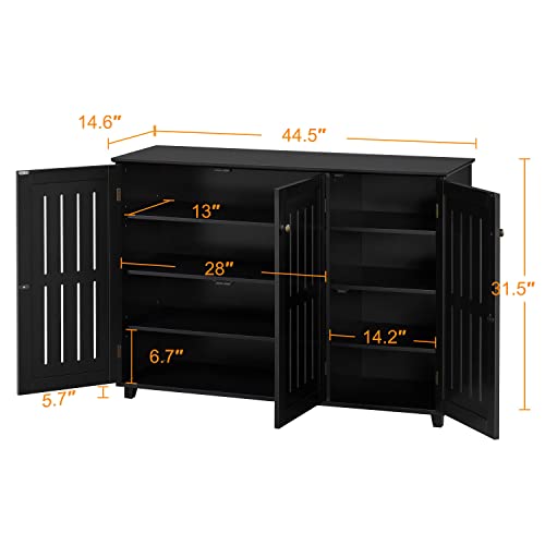 Yaheetech Shoe Storage Cabinet Floor Storage Organizer Wooden Cabinet with 3 Doors Adjustable Shelf for Entryway Living Room Home Office Black