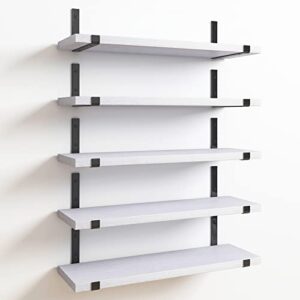 fixwal floating shelves, width 4.7 inches wall shelves set of 5, rustic wood wall storage shelves for bedroom, living room, kitchen, bathroom, office and plants (white)