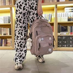 MQUN cute aesthetic backpack laptop black backpack middle school student schoolbag bear pin schoolbag