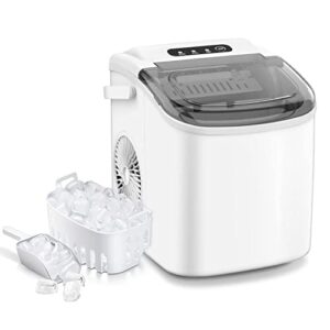 ice maker machine countertop, 26 lbs in 24 hours, 9 cubes ready in 6 mins, self-cleaning, portable ice maker with ice scoop and basket,white