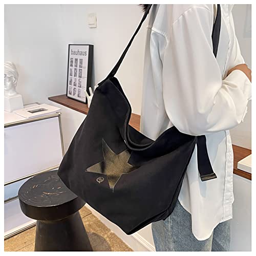 Fashion star canvas shoulder bag for men and women casual big travel bag leather messenger bag