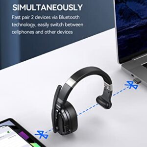 TECKNET Trucker Bluetooth Headset, Over-Ear 70h AI Noise Canceling Wireless Headphones with Microphone, Comfort ENC Bluetooth Headset with Dongle & Mute for PC Phone Laptop Office Home Skype Zoom