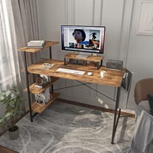 Innerjoin 47 inch Computer Desk with Shelves, Home Office Desk with Monitor Stand, 4 Tier Shelves, Storage Bag, Metal Frames, Rustic Brown