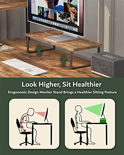 Innerjoin 47 inch Computer Desk with Shelves, Home Office Desk with Monitor Stand, 4 Tier Shelves, Storage Bag, Metal Frames, Rustic Brown