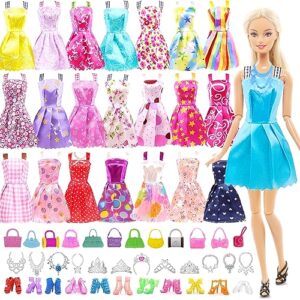 32 pcs doll clothes outfit for doll, 11.5 inch doll accessories collection with 16 dresses+6 jewelry accessories+10 shoes(random style), for doll loving girls birthday