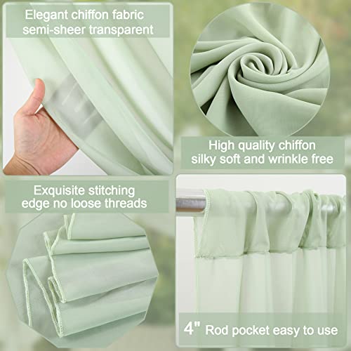 Sage Green Backdrop Curtains for Parties, 10ft x 7ft Wrinkle-Free Sheer Chiffon Fabric Party Curtain Drapes for Wedding Birthday Party