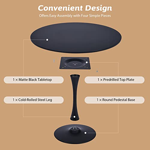 VONLUCE Round Dining Table, 36 Inch Tulip Table with MDF Top and Steel Base, Small Pedestal Table for Dining Room Kitchen Living Room More, Modern Bistro Table Kitchen Table with 220lb Capacity, Black