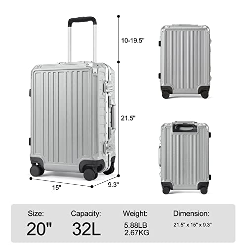 CLUCI Carry On Luggage 100% PC No Zipper Suitcase Aluminum Frame Hard Case Suitcase Luggage With TSA Lock,20" Carry-On