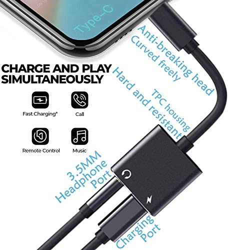 USB C to 3.5mm Headphone and Charger Adapter,2 in 1 USB C to Aux Audio Jack with PD Fast Charging Dongle Cable Cord,Compatible with Galaxy S22/S21/S20/S20+ Ultra,Note 20/10,Pixel 6/5/4/3 XL(Black)