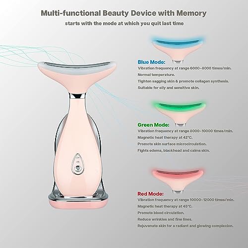 VRAIKO Lily Neck Face Massager, Face Sculpting Tool, Skin Rejuvenation Device with Thermal, Triple Action LED and Vibration, for Anti-Aging, Lifting and Tightening Sagging Skin (Pink)
