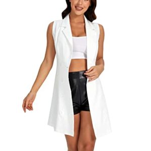 WDIRARA Women's Sleeveless Collared Double Breasted Blazer Dress Work Office Dresses White M