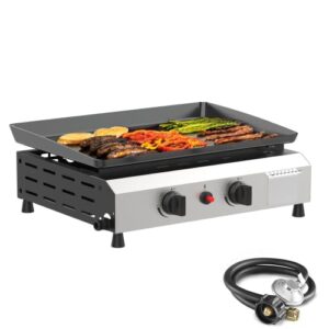 skok 2 burner gas griddle- 17 inch outdoor propane griddle- 20000 btu propane fuelled, portable flat top gas grill camping griddle station with side shelves for kitchen, outdoor bbq, camping tailgating or picnicking (only gas griddle)