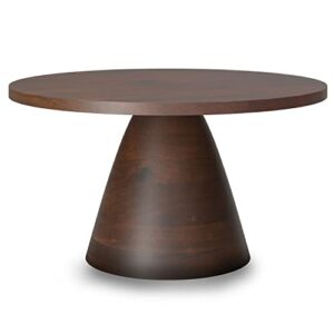 simplihome winnie solid acacia wood 30 inch wide round modern coffee table in walnut, fully assembled, for the living room and bedroom