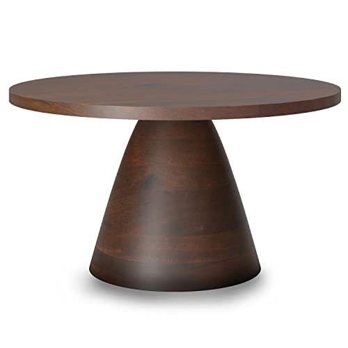SIMPLIHOME Winnie SOLID ACACIA WOOD 30 Inch Wide Round Modern Coffee Table in Walnut, Fully Assembled, For the Living Room and Bedroom