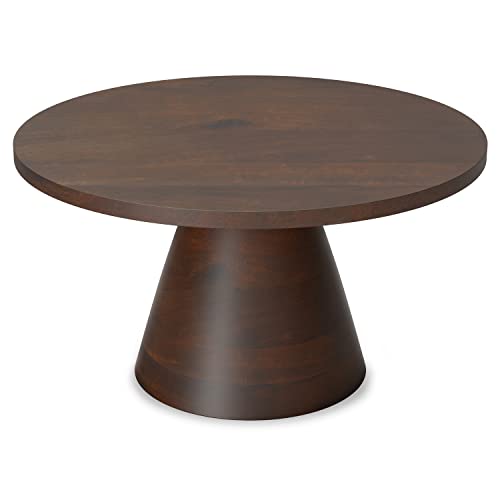 SIMPLIHOME Winnie SOLID ACACIA WOOD 30 Inch Wide Round Modern Coffee Table in Walnut, Fully Assembled, For the Living Room and Bedroom