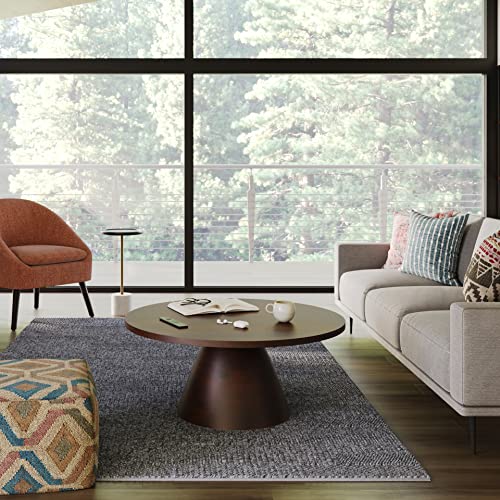 SIMPLIHOME Winnie SOLID ACACIA WOOD 30 Inch Wide Round Modern Coffee Table in Walnut, Fully Assembled, For the Living Room and Bedroom