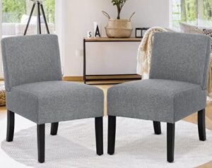 armless accent chair set of 2, modern living room chairs with thick cushion & solid wood legs, fabric comfy bedroom slipper accent corner side chair living room furniture, grey