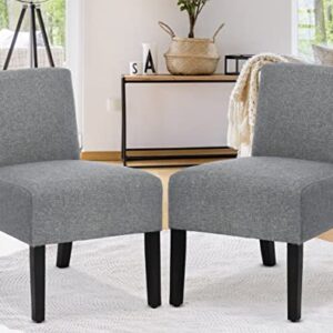 Armless Accent Chair Set of 2, Modern Living Room Chairs with Thick Cushion & Solid Wood Legs, Fabric Comfy Bedroom Slipper Accent Corner Side Chair Living Room Furniture, Grey