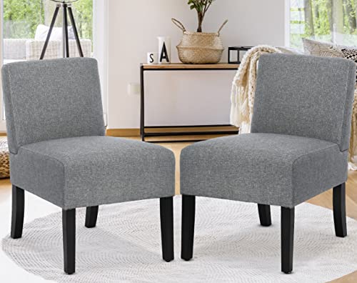 Armless Accent Chair Set of 2, Modern Living Room Chairs with Thick Cushion & Solid Wood Legs, Fabric Comfy Bedroom Slipper Accent Corner Side Chair Living Room Furniture, Grey