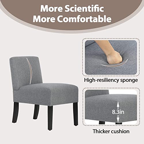 Armless Accent Chair Set of 2, Modern Living Room Chairs with Thick Cushion & Solid Wood Legs, Fabric Comfy Bedroom Slipper Accent Corner Side Chair Living Room Furniture, Grey