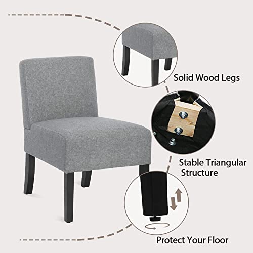 Armless Accent Chair Set of 2, Modern Living Room Chairs with Thick Cushion & Solid Wood Legs, Fabric Comfy Bedroom Slipper Accent Corner Side Chair Living Room Furniture, Grey