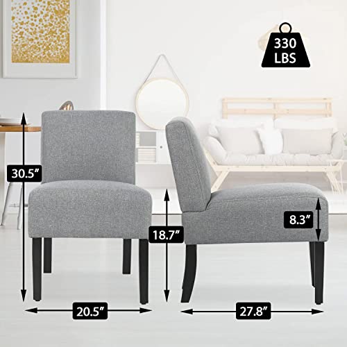 Armless Accent Chair Set of 2, Modern Living Room Chairs with Thick Cushion & Solid Wood Legs, Fabric Comfy Bedroom Slipper Accent Corner Side Chair Living Room Furniture, Grey