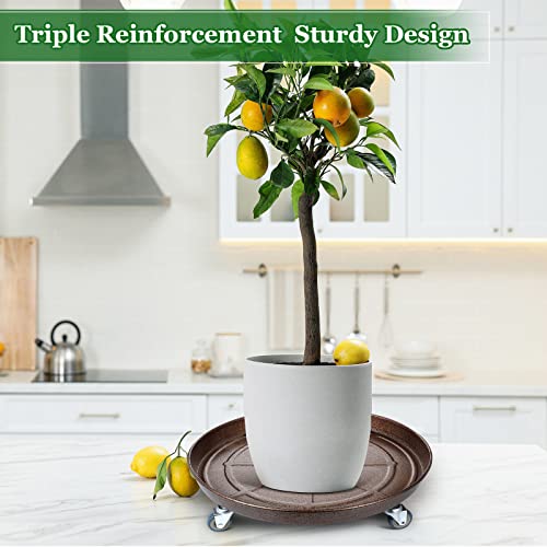20 Inch Round Plant Stand with Wheels Heavy Duty Plant Stand Easy Moving Plant Dolly Large Metal Planter Tray Round Pot Trolley with Casters for Indoor Outdoor Round Flower Pot, No Holes
