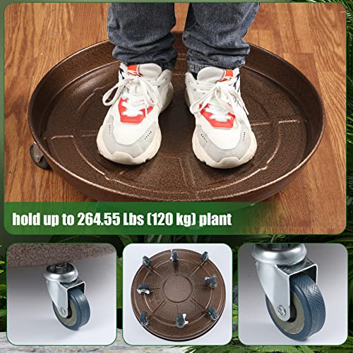 20 Inch Round Plant Stand with Wheels Heavy Duty Plant Stand Easy Moving Plant Dolly Large Metal Planter Tray Round Pot Trolley with Casters for Indoor Outdoor Round Flower Pot, No Holes