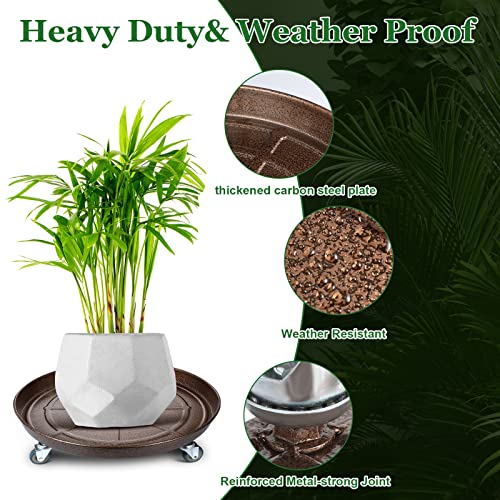 20 Inch Round Plant Stand with Wheels Heavy Duty Plant Stand Easy Moving Plant Dolly Large Metal Planter Tray Round Pot Trolley with Casters for Indoor Outdoor Round Flower Pot, No Holes