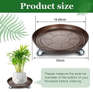 20 Inch Round Plant Stand with Wheels Heavy Duty Plant Stand Easy Moving Plant Dolly Large Metal Planter Tray Round Pot Trolley with Casters for Indoor Outdoor Round Flower Pot, No Holes