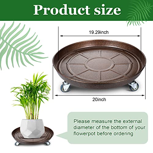 20 Inch Round Plant Stand with Wheels Heavy Duty Plant Stand Easy Moving Plant Dolly Large Metal Planter Tray Round Pot Trolley with Casters for Indoor Outdoor Round Flower Pot, No Holes