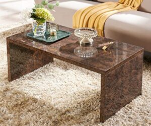 wisoice mid century modern coffee table for living room tables luxury with waterproof high gloss burl veneer finish, rustic brown rectangle wooden coffee center table (40" w x 22" d x 18" h)