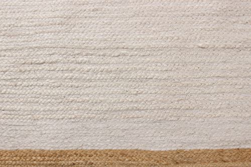 CASAVANI 100% Handmade Natural Jute Rugs Geometric White & Beige Hand Braided Rag Rug Best Uses for Living Room Bedroom Entryway Laundry Room Doorway Door Mate 4x8 6x8 5x5 Feet Square