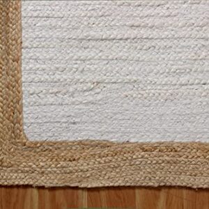 CASAVANI 100% Handmade Natural Jute Rugs Geometric White & Beige Hand Braided Rag Rug Best Uses for Living Room Bedroom Entryway Laundry Room Doorway Door Mate 4x8 6x8 5x5 Feet Square