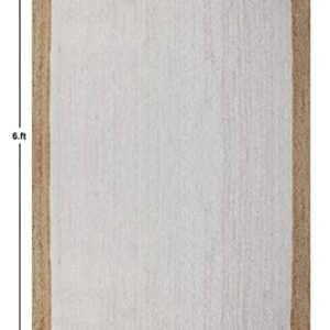 CASAVANI 100% Handmade Natural Jute Rugs Geometric White & Beige Hand Braided Rag Rug Best Uses for Living Room Bedroom Entryway Laundry Room Doorway Door Mate 4x8 6x8 5x5 Feet Square